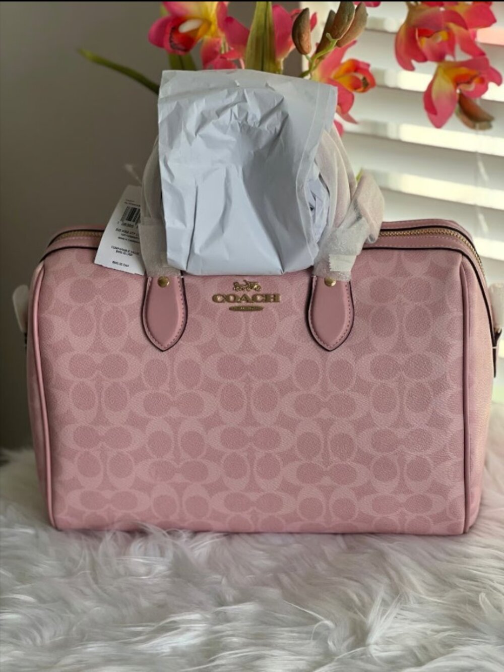 Coach Rowan Large Satchel Bag In Signature Canvas -Gold/Powder Pink CAO77